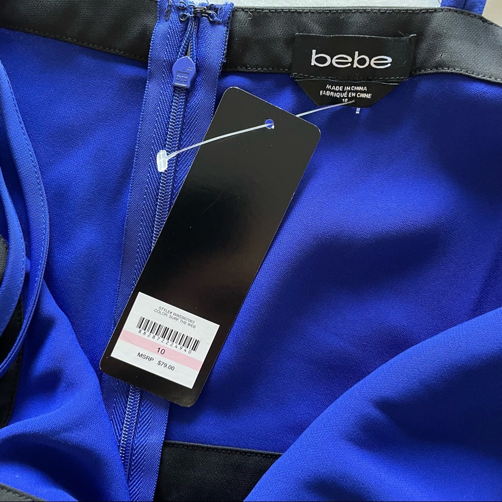 BEBE Casual Dress Size 10 Blue Black Sleeveless V-Neck Knee Length NEW $79 - Picture 6 of 6